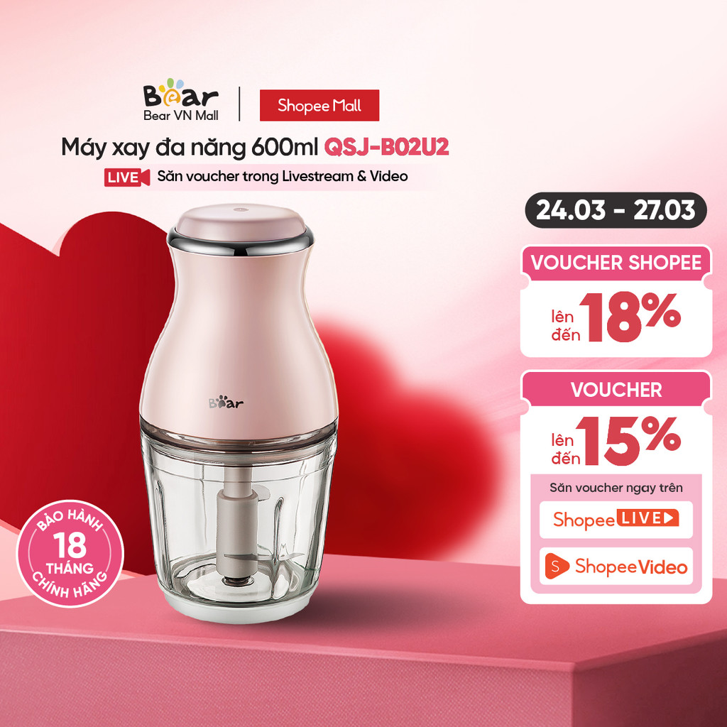 [Livestream] Máy Xay Thực Phẩm Đa Năng 600ml Bear QSJ-B02U2 - Chính Hãng