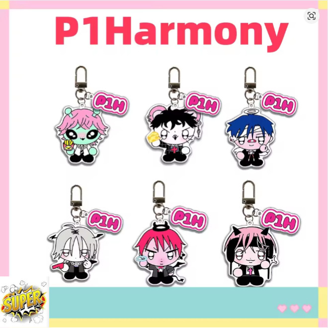 2pcs/Set P1Harmony Keychain Seoul Concert Cartoon Cute Acrylic Printing Pendant Bag Accessories KEEH