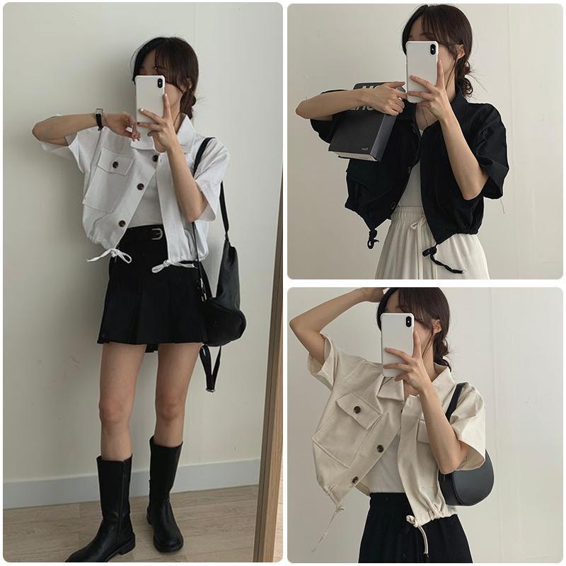 Áo Crop Top ngắn có cổ áo Áo khoác ngắn tay đẹp và mát mẻ Dễ dàng phù hợp với Hàn Quốc --Model W596