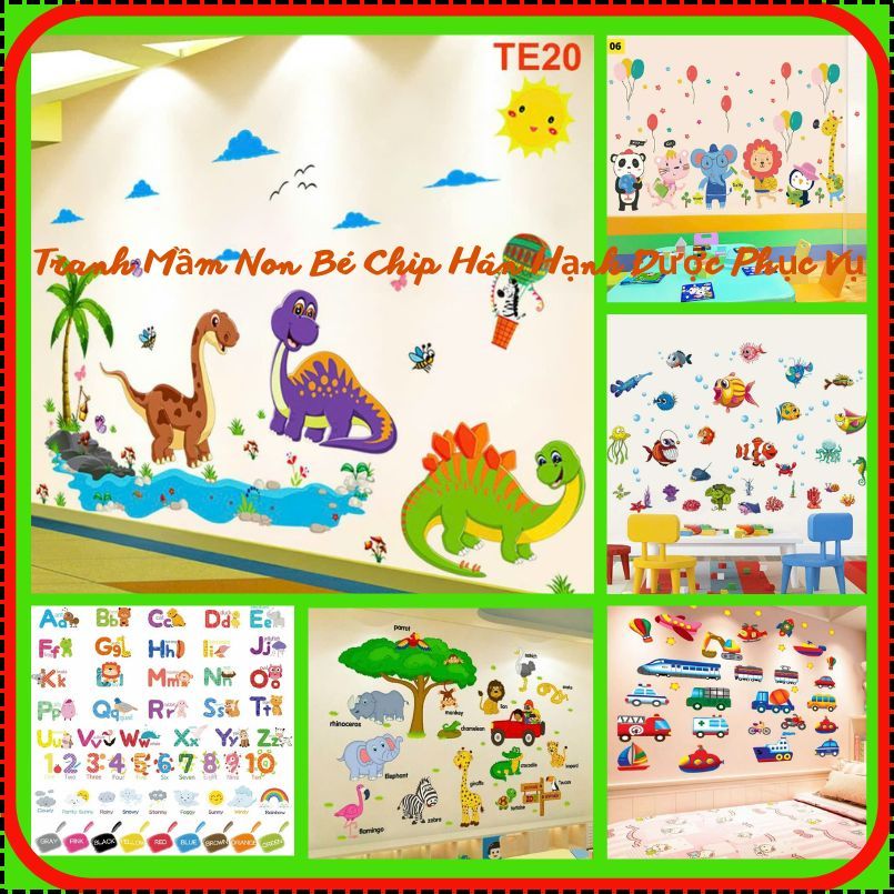 Tranh Dán Tườg/ Decal Dán Tường Cho Bé Trai, Bé Gái Học Các Con Vật/ Chữ Cái/ Phương Tiện Giao Thông