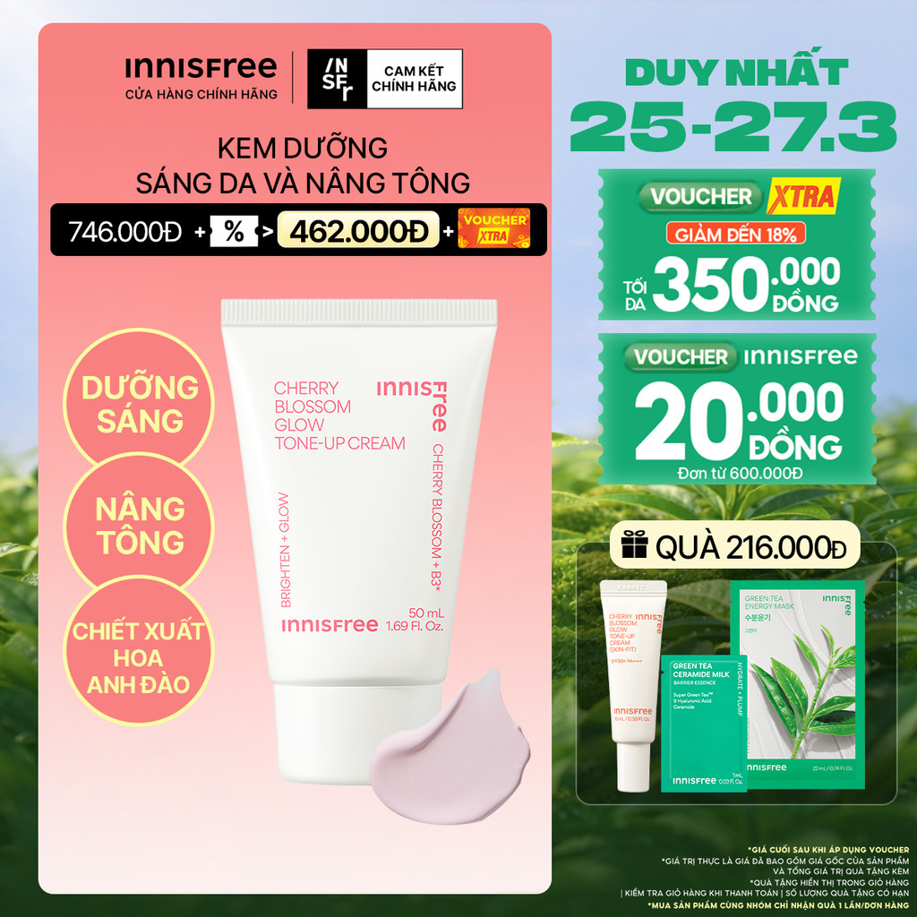 Kem nâng tông, dưỡng sáng làm đều màu da từ hoa anh đào INNISFREE Cherry Blossom Tone Up Cream 50ml