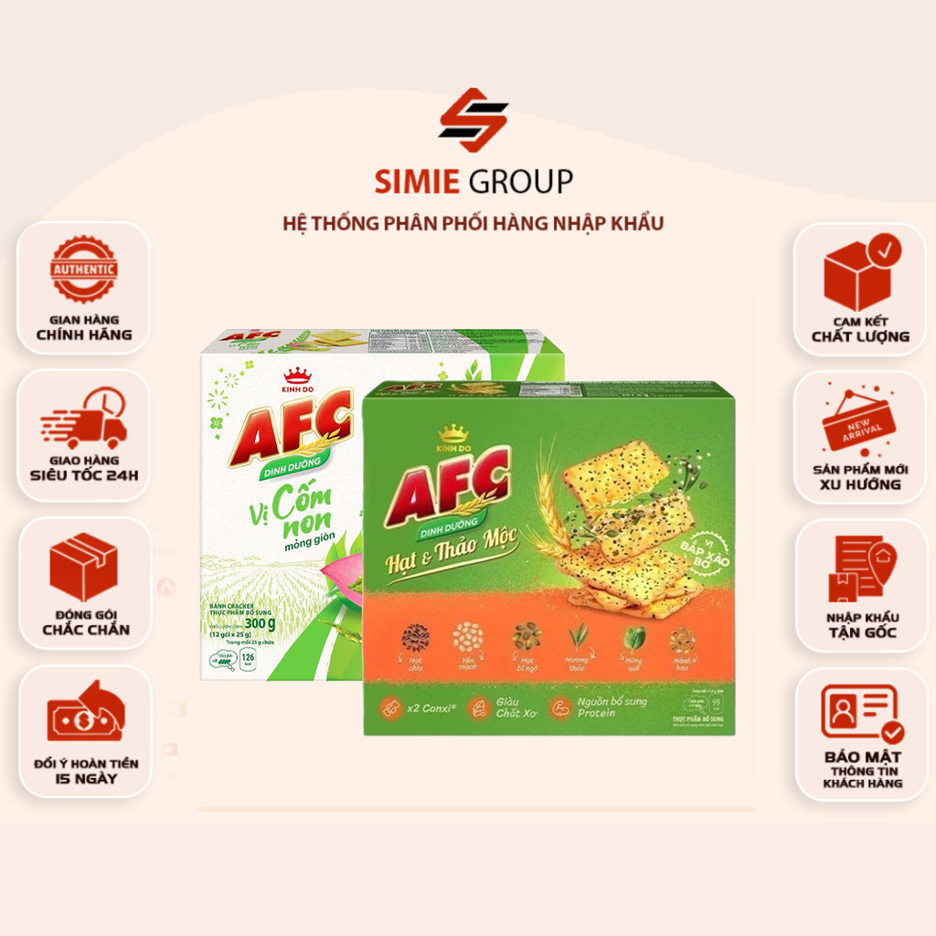Bánh Quy Cracker Dinh Dưỡng AFC (Bịch 261.6g) – Vị Cốm Non / Hạt Thảo Mộc Bắp Xào Bơ – Giòn Ngon, Th