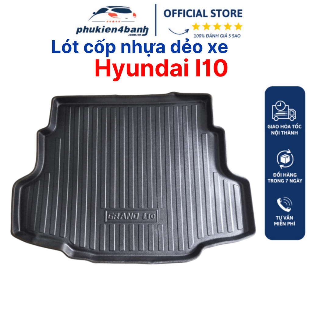 Lót cốp xe Huyndai Grand i10 Sedan 2021 2022 2023 2024 (đuôi dài) Nhựa TPO dẻo