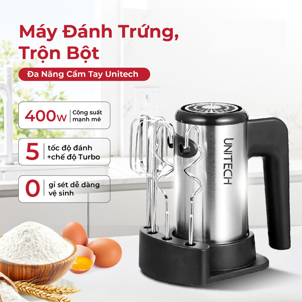 Máy Đánh Trứng, Trộn Bột Đa Năng Cầm Tay Unitech 400W - Vỏ Inox Bền Bỉ, Công Suất Mạnh Mẽ