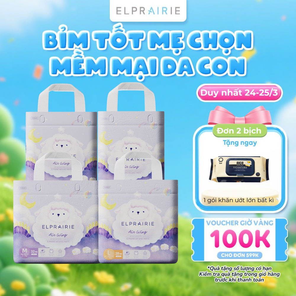 Tã/Bỉm Quần ELPRAIRIE Air Wing Nội Địa Hàn Cao Cấp Siêu Mỏng, Siêu Thấm Hút Chống Tràn M/L/XL/XXL Cho Bé Từ 6-25Kg
