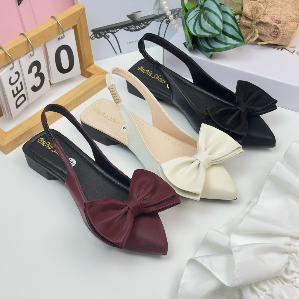 Giày Sục Nữ Đế Dẻo 3p Lụa Tuyết Mũi Nhọn Quai Hậu - Giày Sục Nữ 3p