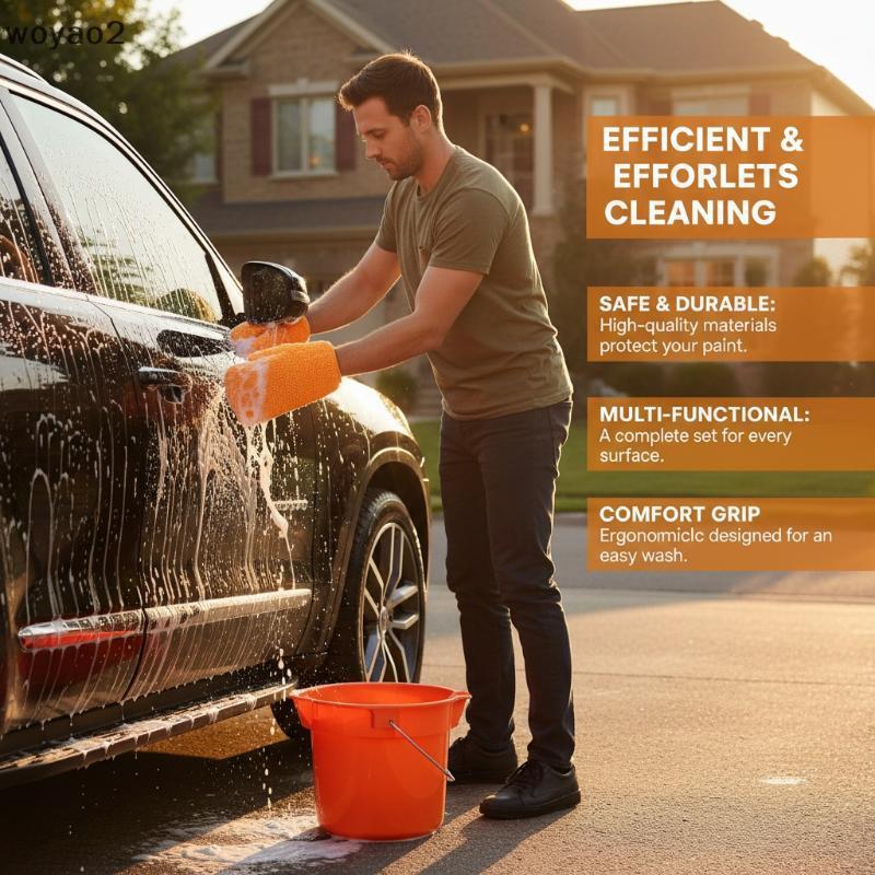 [woyao2] Bộ khăn lau xe bằng sợi nhỏ 11 chiếc Găng tay rửa bọt biển Vải Ba Lan Lint Free cho nội thấ