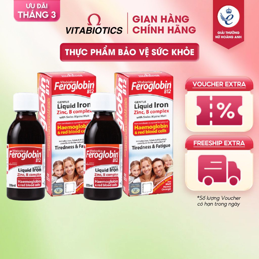 Combo 2 Siro TPBVSK FEROGLOBIN B12 Liquid Hỗ Trợ Khả Năng Tạo Máu 200ml Vitabiotics