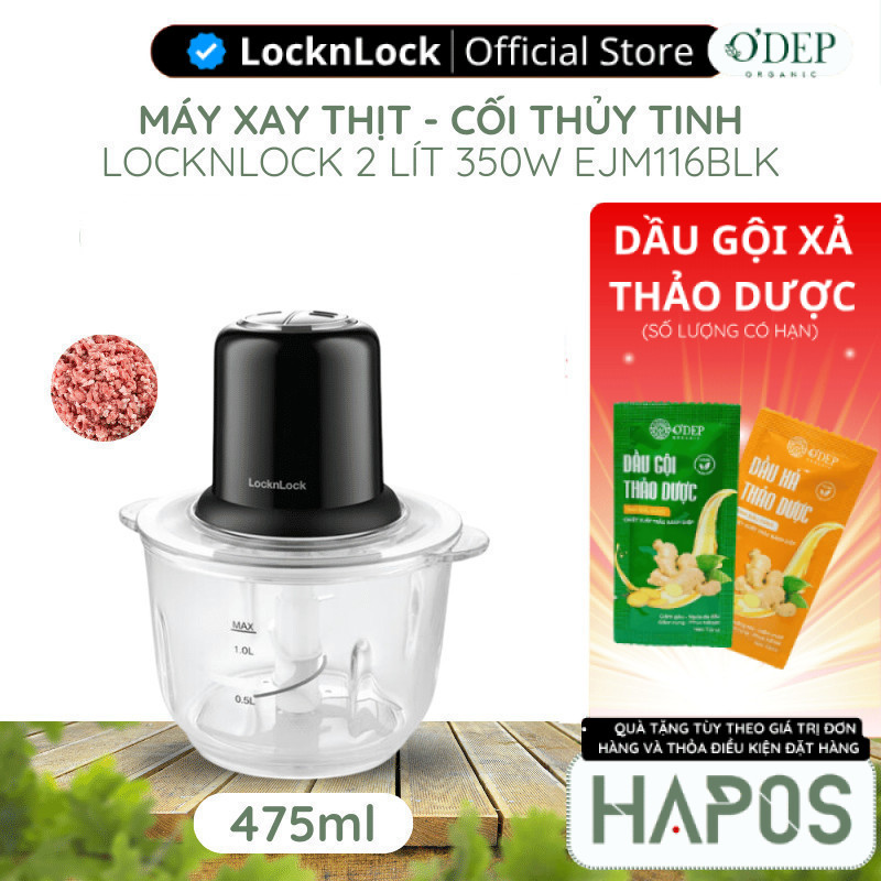 Máy xay thịt cối thủy tinh 2L LocknLock EJM116BLK 350W 4 lưỡi dao, 2 cấp độ xay - Chính Hãng  OFFICI