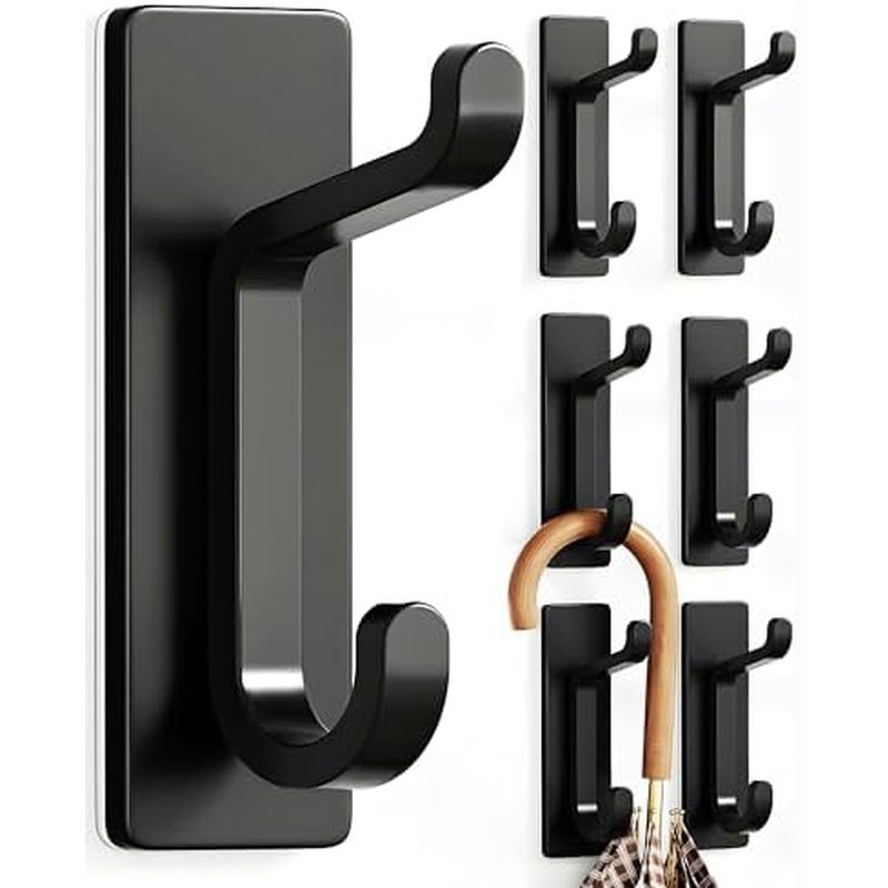 Móc treo mũ treo tường Pickpiff: Móc treo cửa Viscose mạnh 13lbs, Gói 4 chiếc màu đen