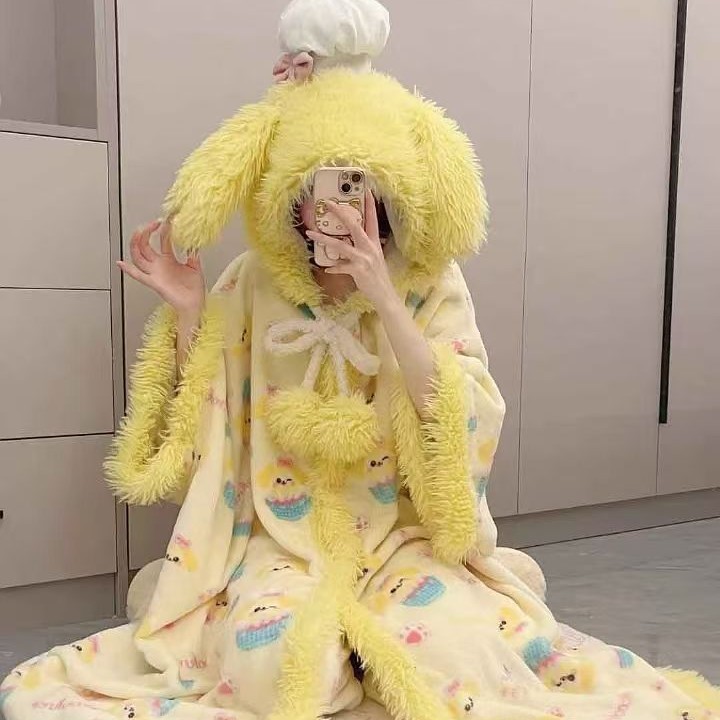 Áo choàng bộ đồ ngủ nữ flannel dày họa tiết hoạt hình dễ thương từ Paparazzi