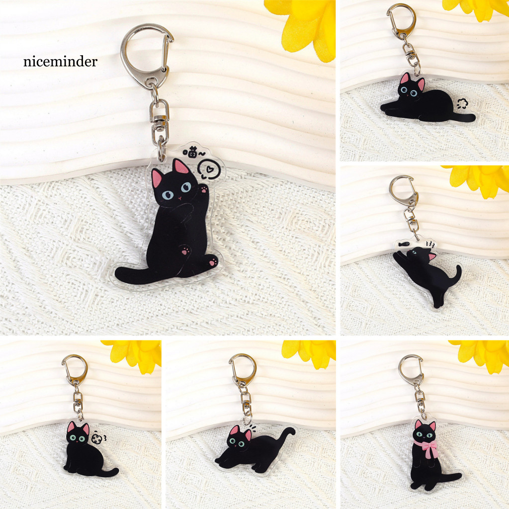 ZNCE _ Bag Charm Mặt dây chuyền 2d Flat Acrylic Black Cat Móc khóa Mặt dây chuyền Mèo dễ thương Char
