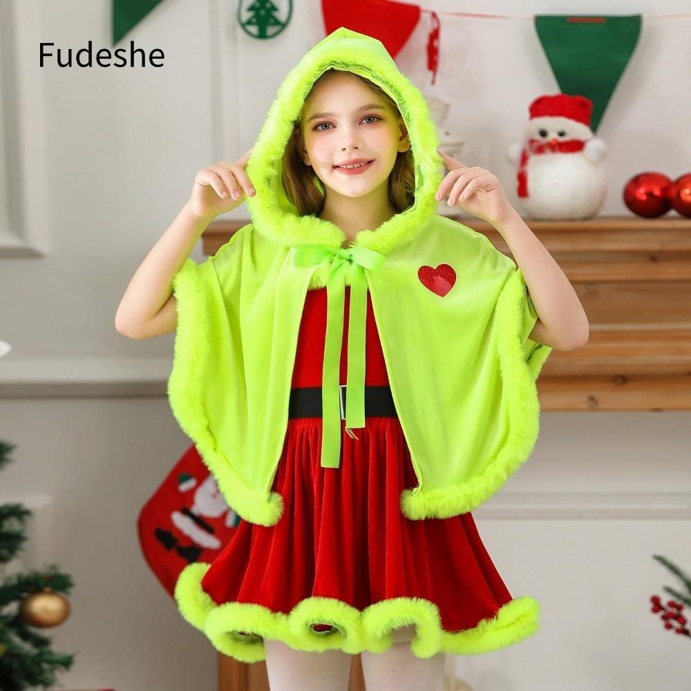 FUDESHE Trang phục yêu tinh Giáng sinh, Váy lạ mắt cho bé gái Bộ đồ Giáng sinh Grinch Áo choàng Tank