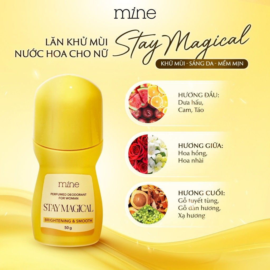 [TẶNG 1 HỘP TẨY TRANG] Lăn Khử Mùi Nữ Hương Nước Hoa Mine Dưỡng Trắng Sáng Da Niacinamide, Lăn Nách 