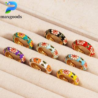maxgoods Nhẫn tráng men MAXGOODS, Nhẫn mở hoa đầy màu sắc, Nhẫn đính hôn hình học tối giản đính hôn đơn giản Đám cưới