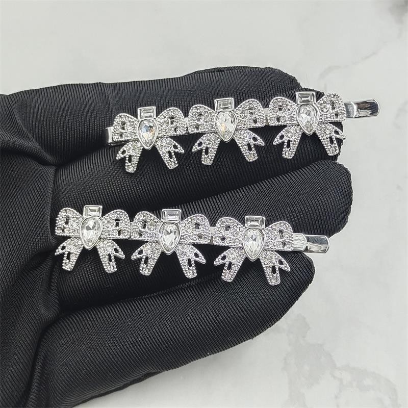 Spot Goods#min Butterfly Bow Hair Clip Miss Miao Light Luxury Sweet Temperament Hairpin Shiny Rhines