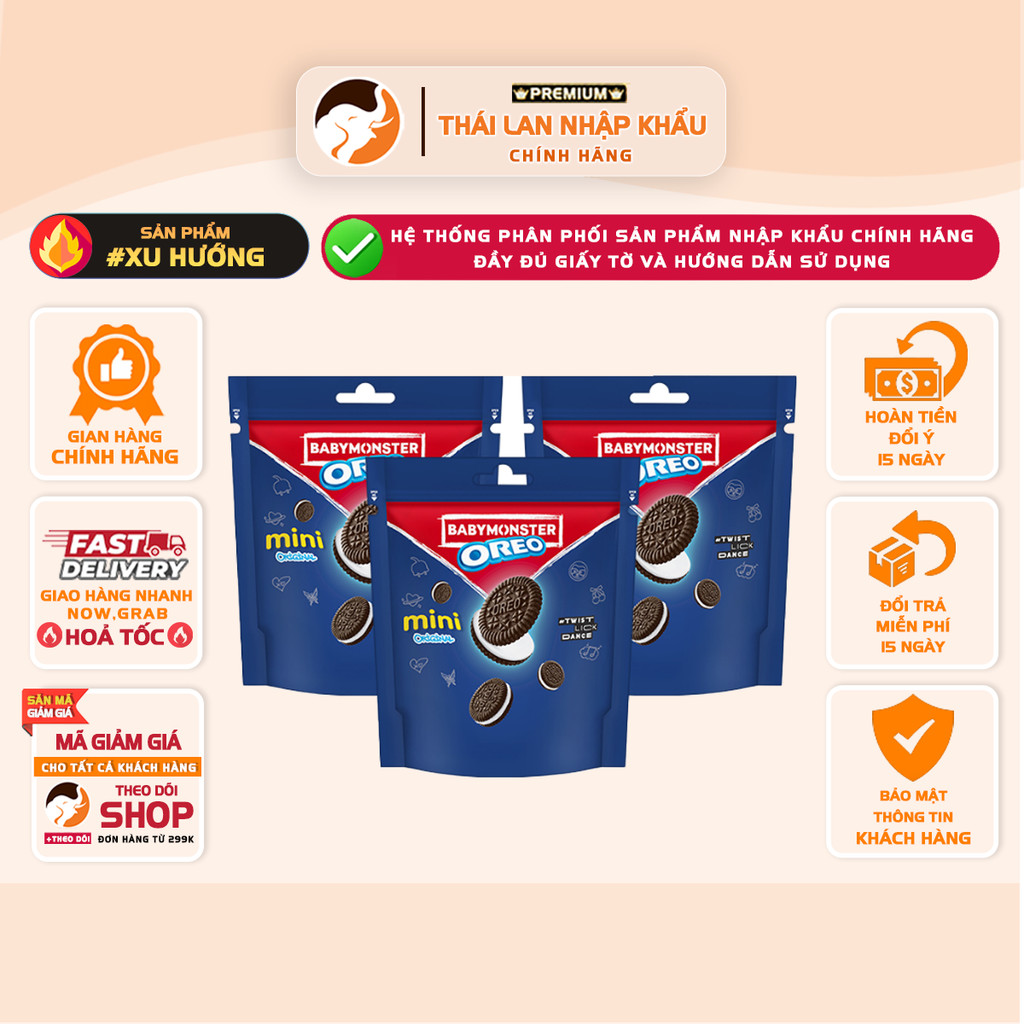 [COMBO 3 BỊCH] Bánh Quy Oreo BabyMonster Mini Kem Vani 58.4g – Phiên Bản Giới Hạn