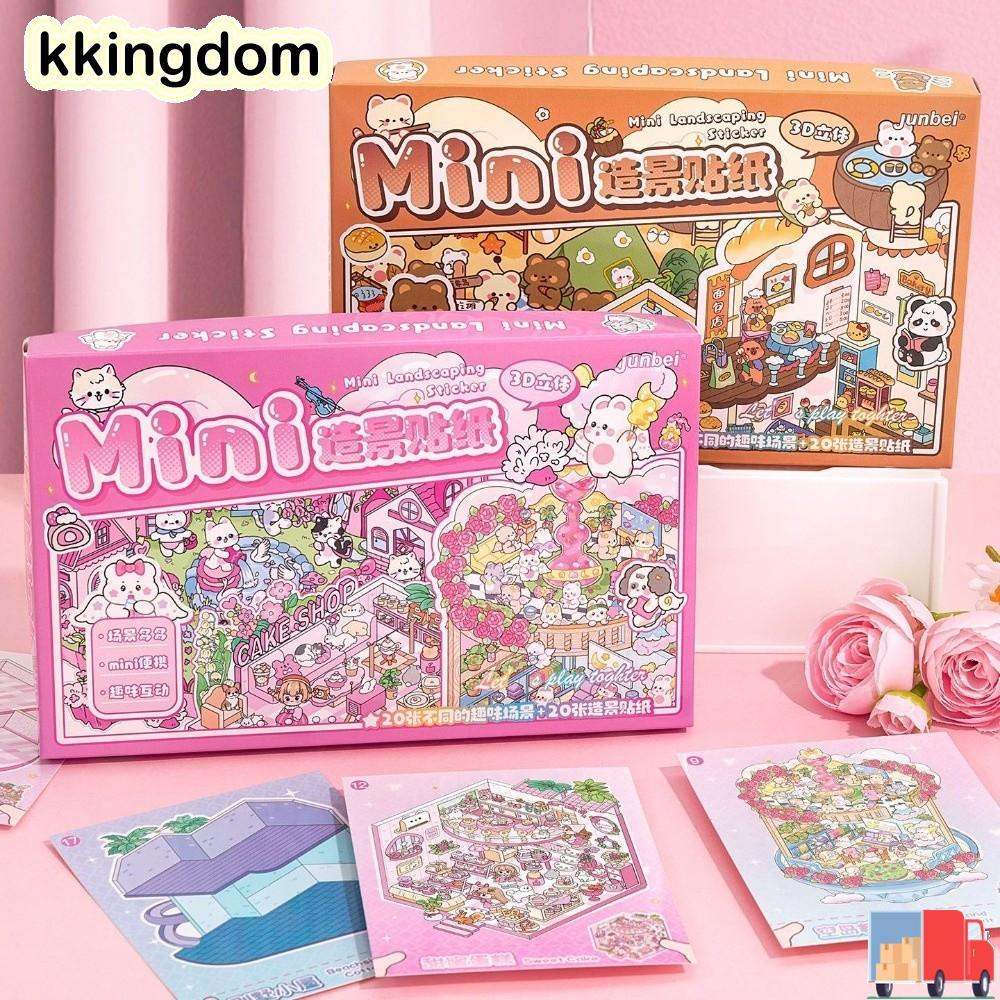 KKINGDOM Cabin Scene Pocket Sticker, Phim hoạt hình DIY Phong cảnh Sticker Sách, Nhà thu nhỏ sáng tạ