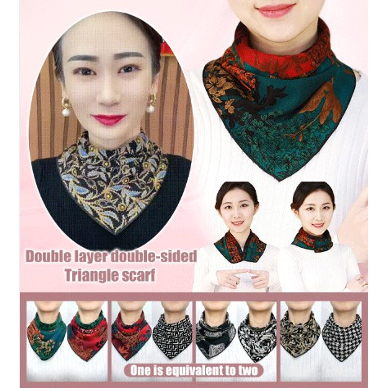 【2 Mặt Đa Năng + Khóa Ẩn】Double Layer Reversible Triangle Scarf With Hidden Clasp For Women/Daily Us