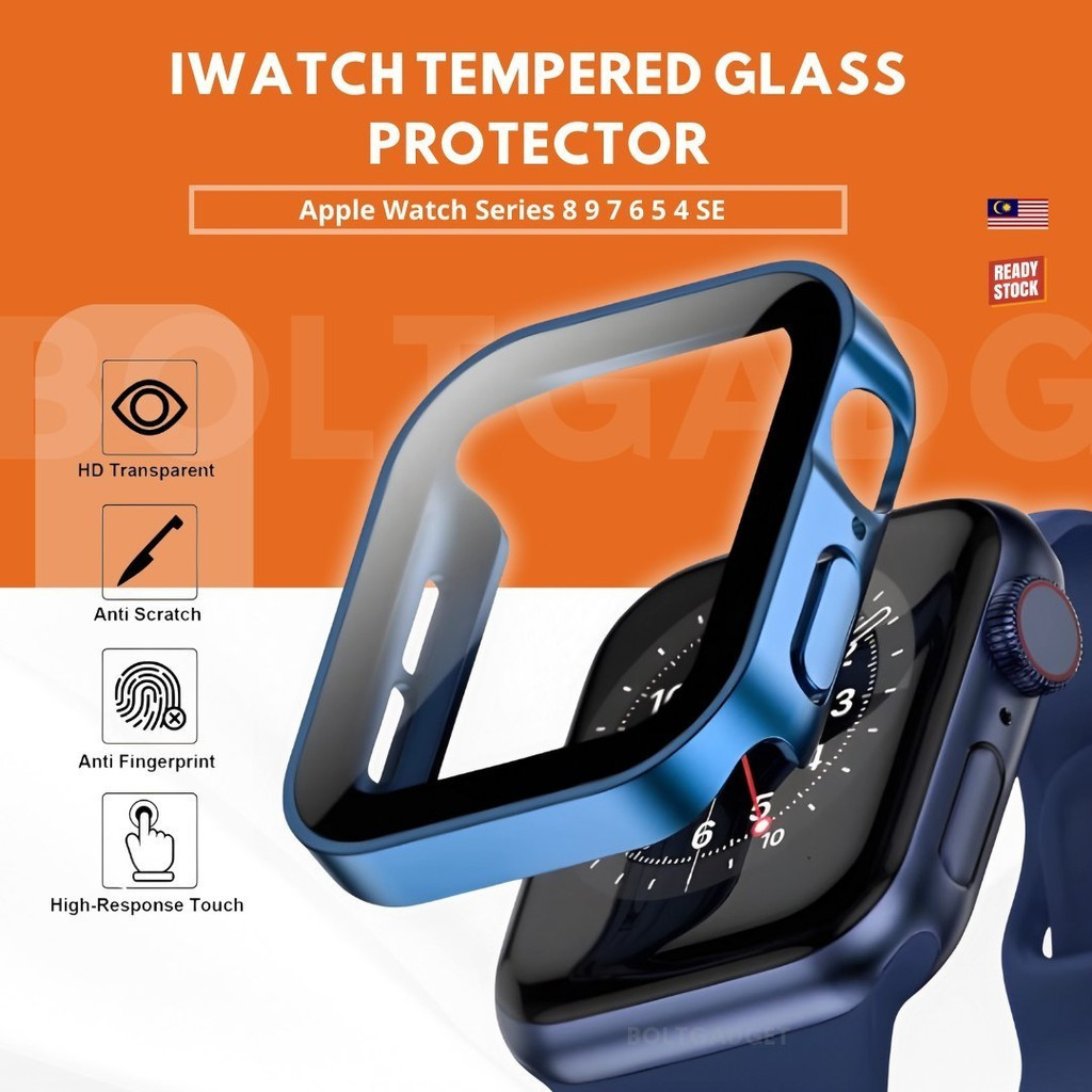 Vỏ đồng hồ mạ kính cường lực cho Apple Watch Series 8 9 7 6 5 4 SE Vỏ bảo vệ màn hình Vỏ chống sốc
