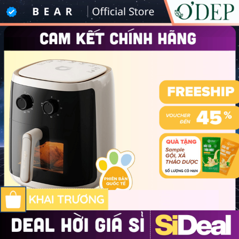 Nồi chiên không dầu Bear 5L 1500W, chống dính ceramic, cửa kính quan sát QZG-F15C7 - SIDEAL SIA