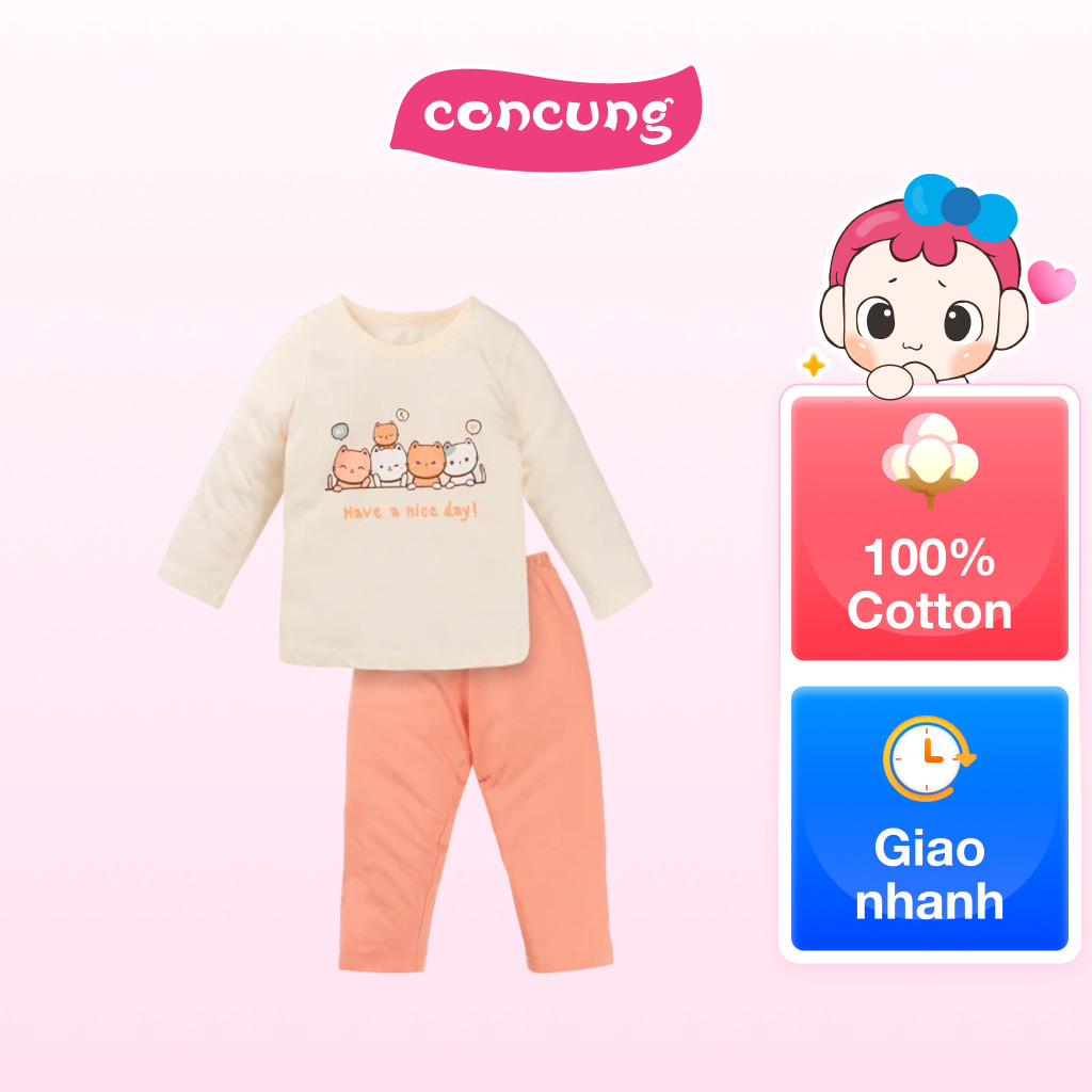 Bộ bé gái dài Animo Easy HN1124098 (4Y,Kem)