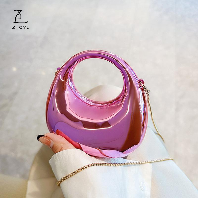 Ztoyl Nữ Dây Xích Túi Đeo Ngang Ví Nhỏ Acrylic Kim Loại Luster Nửa Mặt Trăng Đảng Tiệc Túi Nữ Túi Xách Sang Trọng IR