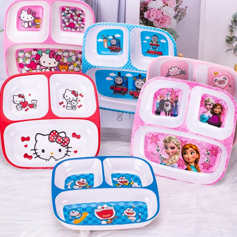 New Product#Cartoon Kindergarten Three-Compartment Plate Food-Grade Baby Special Dining Plate Divide