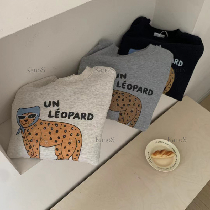 Kanos_shop | áo sweater dày dặn, Hàn quốc cổ điển đa năng Leopard print áo tay dài áo thể thao