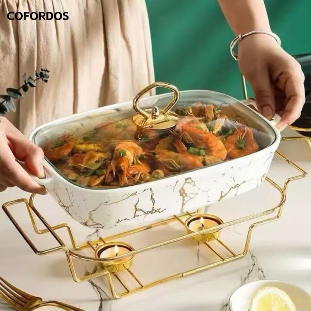 Nồi súp nhà hàng COFORDOS, Máy hâm nóng thực phẩm bằng gốm sứ hình chữ nhật 12 / 14 / 16in, sang trọng có nắp đậy Đĩa cách nhiệt Bắc Âu Phục vụ Buffet