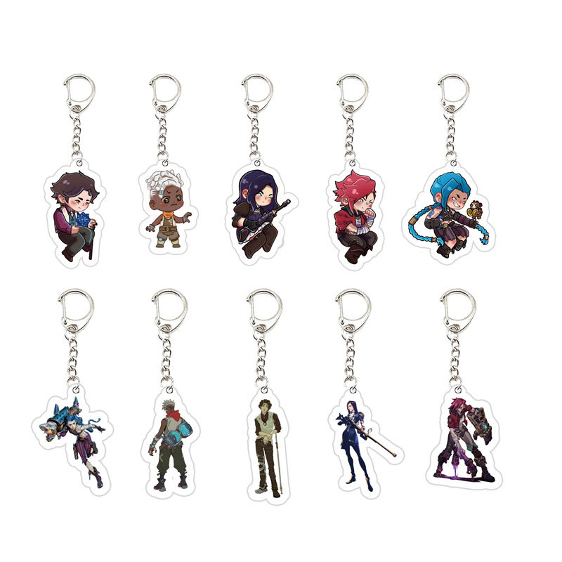 Acrylic Arcane Jinx Vi Caitlyn Ekko Viktor Keychain  Arcane FigurePendant Keyring Key chainKeyRing f