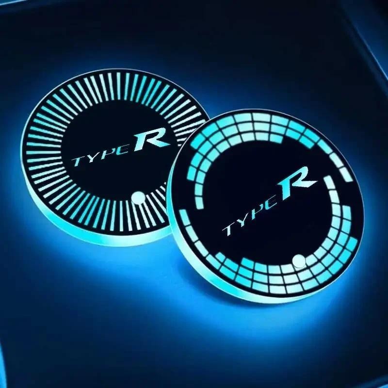 68mm Dành Cho Xe Honda Type-R Logo Ngọc Elysion CRZ Jazz LED Xe 7 Màu Coaster Cốc Nước Giá Đỡ Thảm C