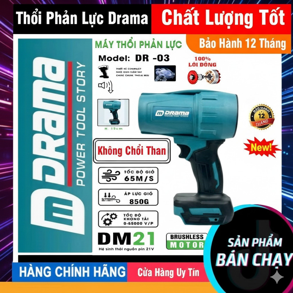 uạt Thổi Gió Phản Lực Drama D-999 - Công Suất 1000W - Turbofan Không Chổi Than