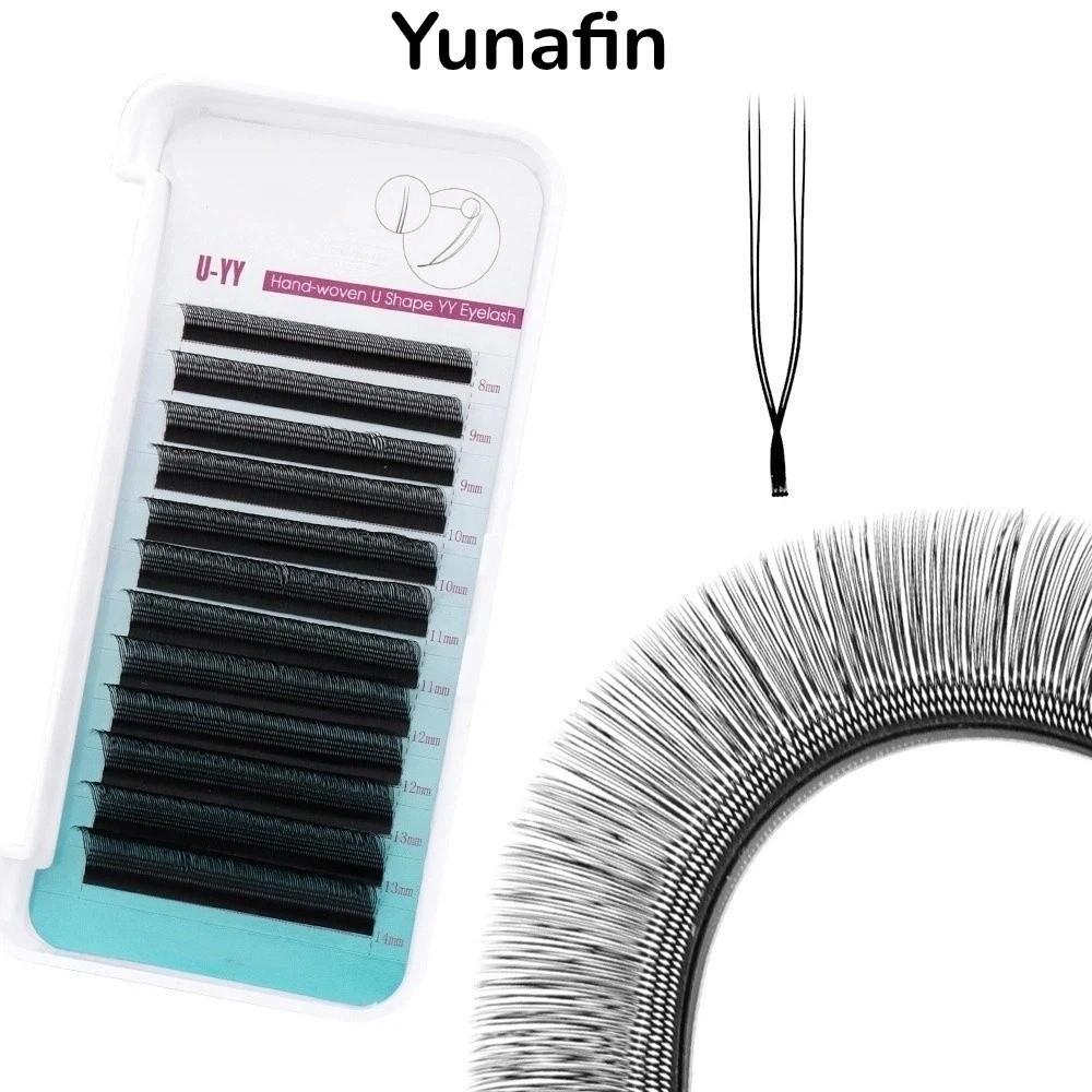 Lông mi giả YUNAFIN, Black C Curl Wispy Design U Shape YY Mi, Hiệu ứng 2D Nối mi uốn tóc tự nhiên Qu