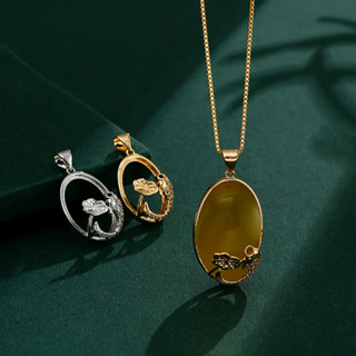 Thiết lập mặt dây chuyền với thiết kế hoa sen và cá, phong cách đơn giản, khảm vàng cát phong cách cổ xưa cho hổ phách, ngọc bích và các mặt dây chuyền khác