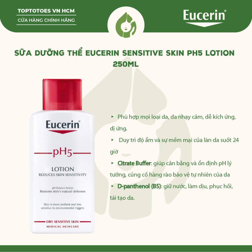 [HÀNG NHẬP KHẨU] Sữa dưỡng thể cho da nhạy cảm Eucerin Sensitive Skin pH5 Lotion - 250ml