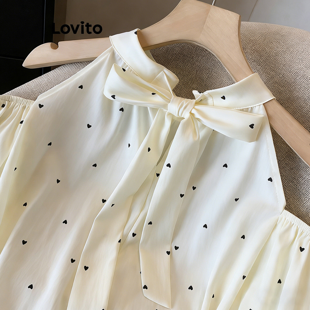 Lovito Phong cách thường ngày Áo sơ mi giản dị chấm bi họa tiết lưng cho nữ LNE71653 | BigBuy360 - bigbuy360.vn