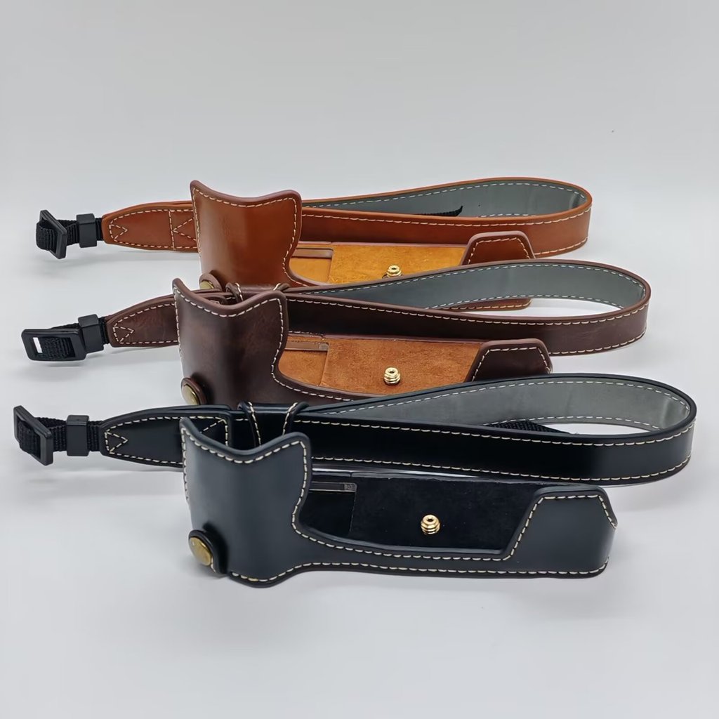 Túi đựng máy ảnh bằng da PU cho Olympus E-M5 Mark III EM5III Vỏ mở đáy có dây đeo tay