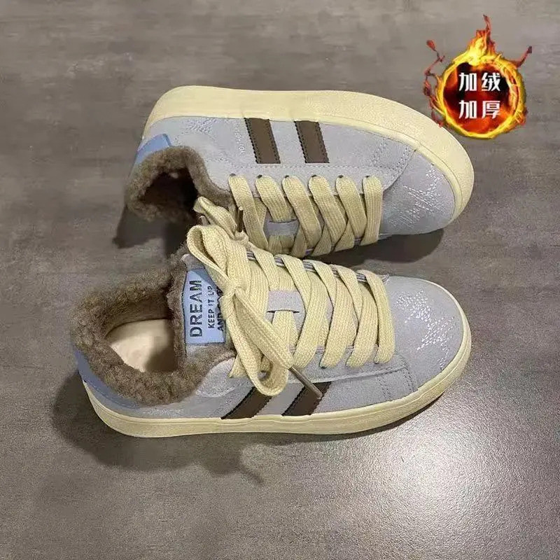 Giày nữ hai lớp bằng vải cotton, kiểu mới mùa đông lót lông ấm áp thể thao nữ phong cách