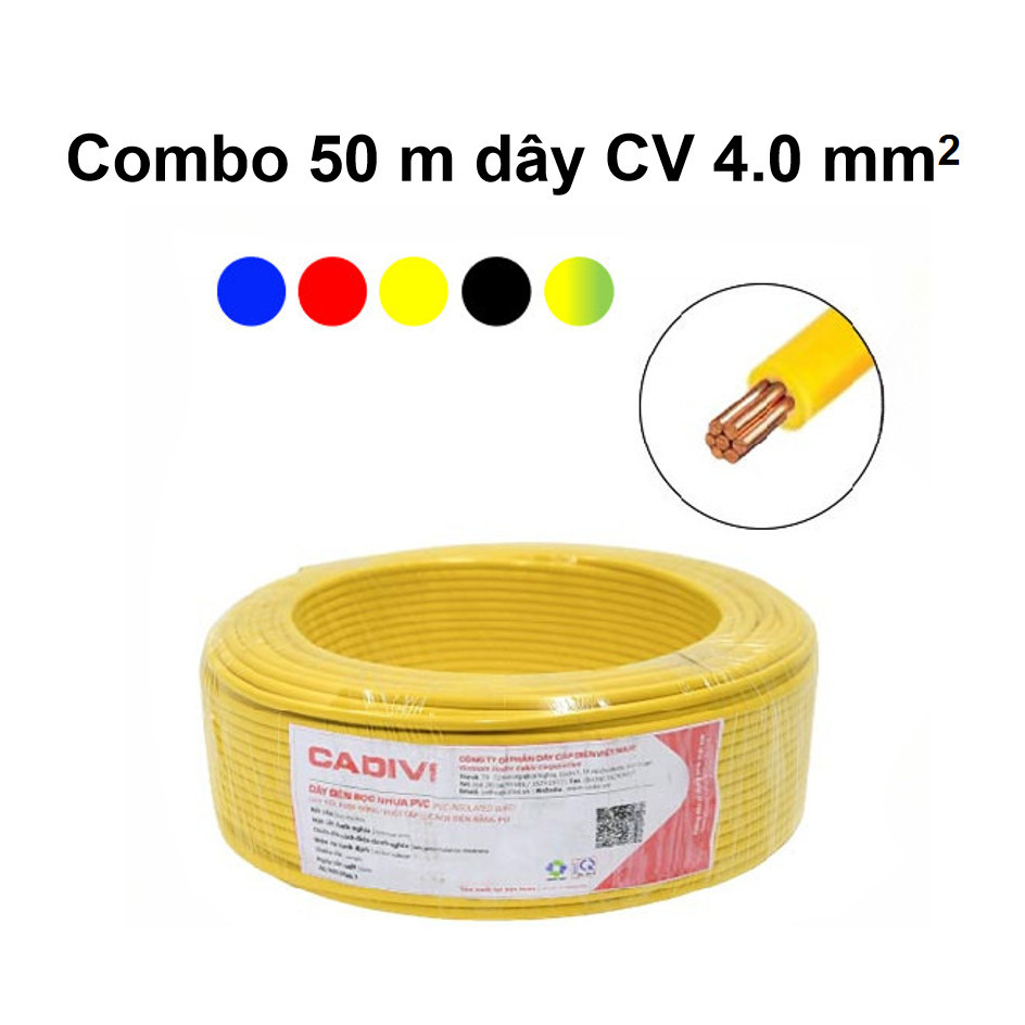 (Freeship) [Lẻ 50 mét] Dây điện cadivi 4.0 đơn 1 lõi 7 sợi đồng bên trong CV4.0