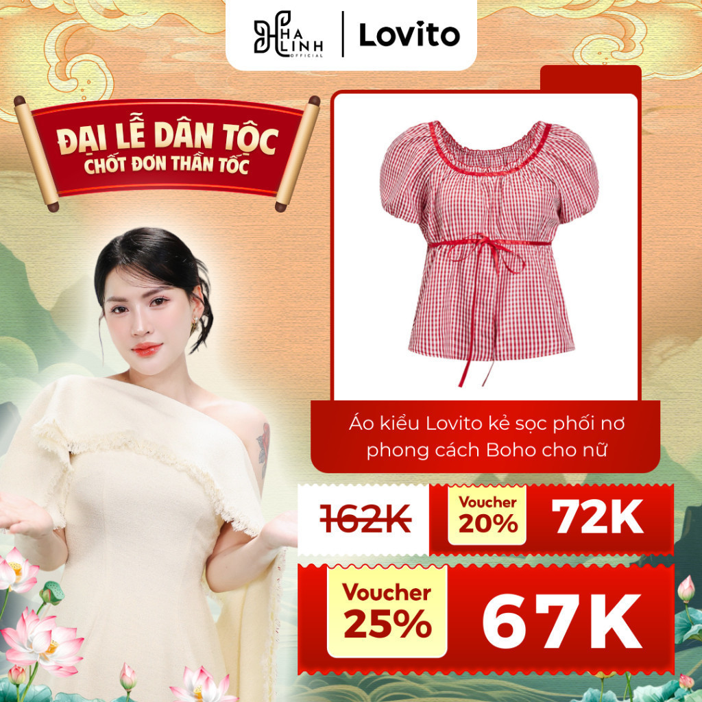 【VHL x LOVITO】Áo kiểu Lovito kẻ sọc phối nơ phía trước phong cách Boho cho nữ L95ED216