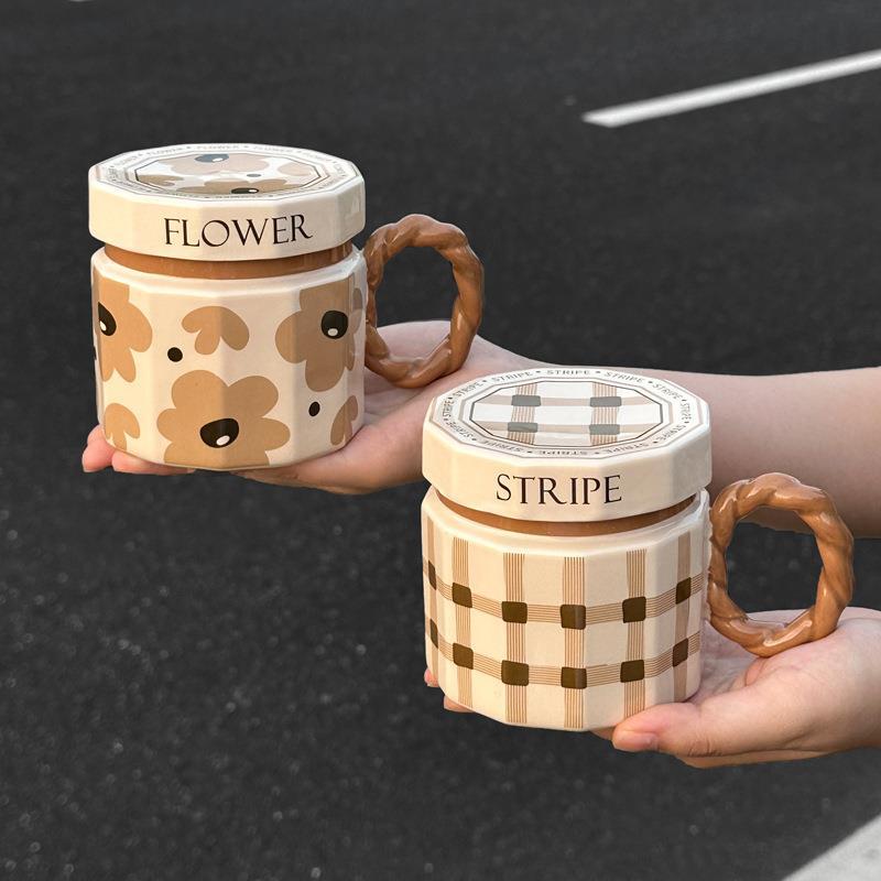 Cốc Gốm Thiết Kế Sense Niche Cao Cấp Sense Cốc Có Nắp Thìa Thiết Kế Cà Phê Bé Trai Bé Gái Niche Gốm