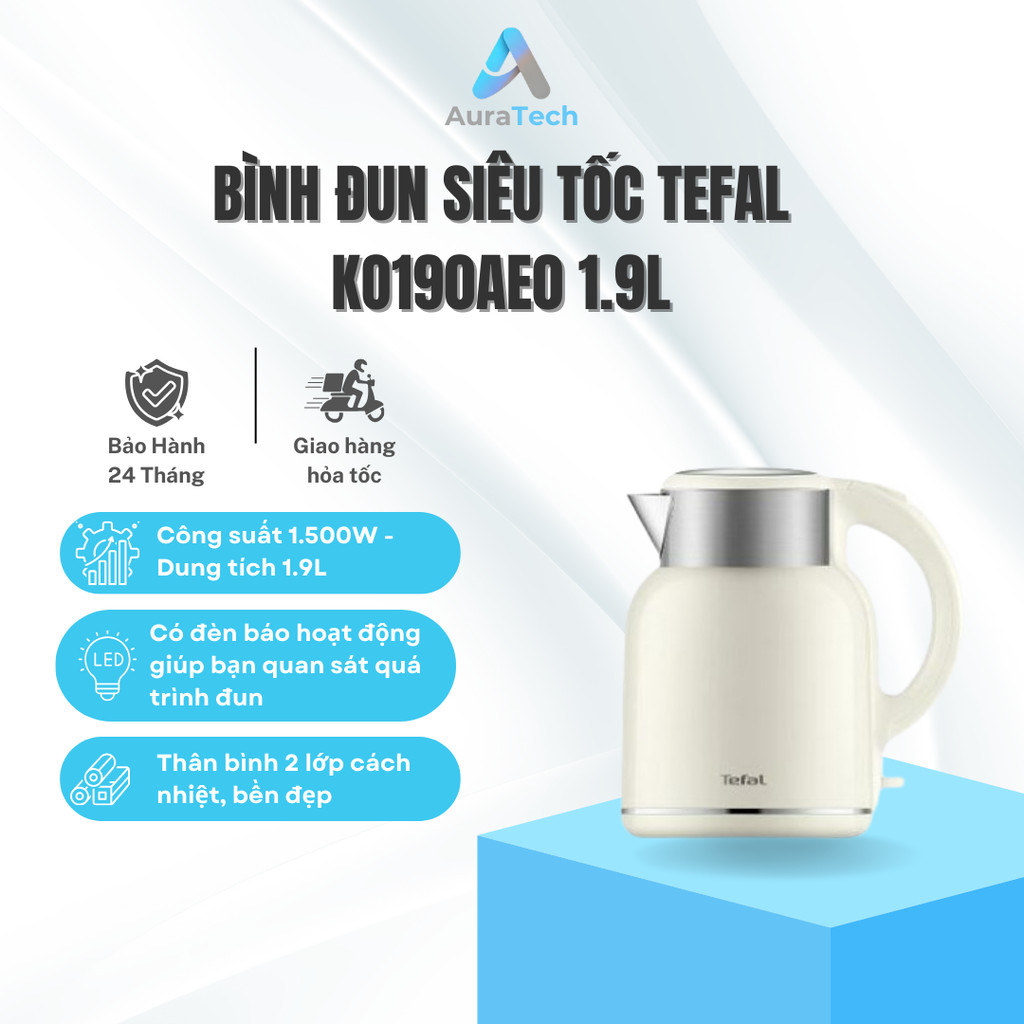 Bình đun | Ấm siêu tốc Tefal Thermo Protect XL KO190AE0 Trắng 1.9L - Bảo Hành 24 Tháng