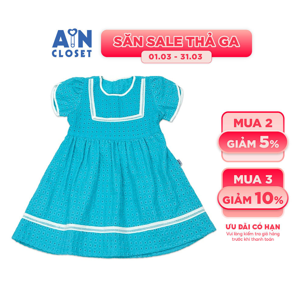 Đầm bé gái họa tiết Bi Xanh cotton thêu. - AICDBGSLNMJF - AIN Closet
