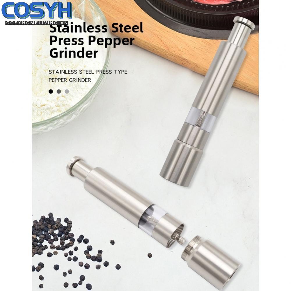 <cosyh>Manual Push Button Pepper Grinder Stainless Steel and Plastic for Various Spices