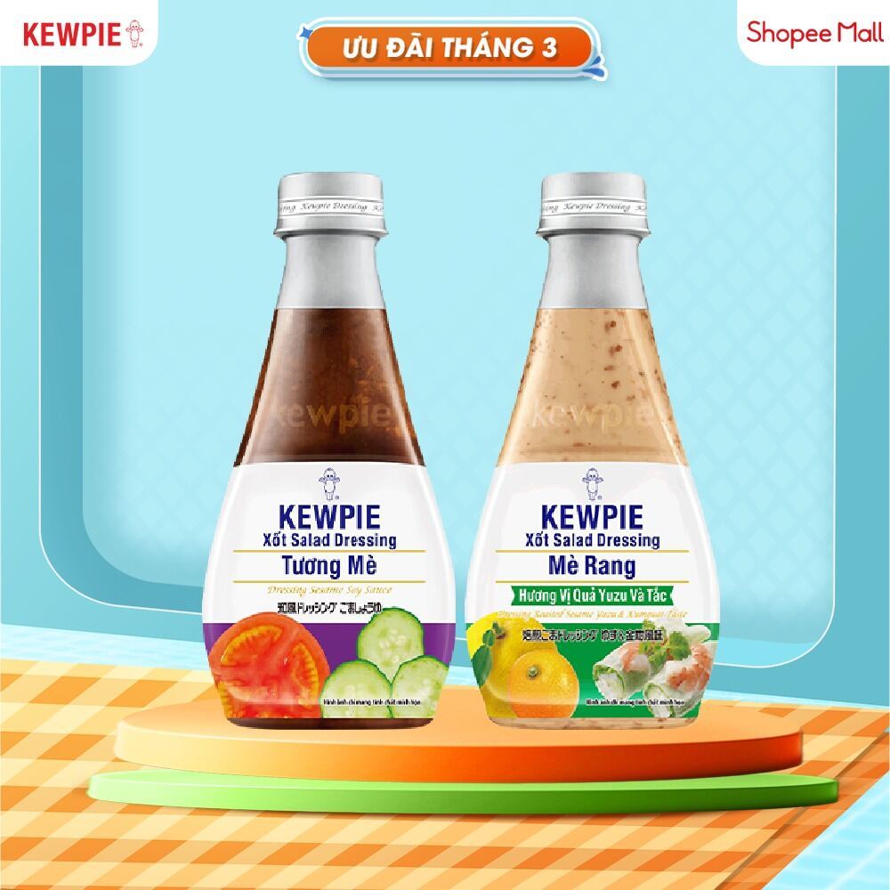 Combo ăn chay Kewpie: Xốt Salad Tương Mè 210ml & Mè Rang Hương Vị Quả Yuzu & Tắc 210ml
