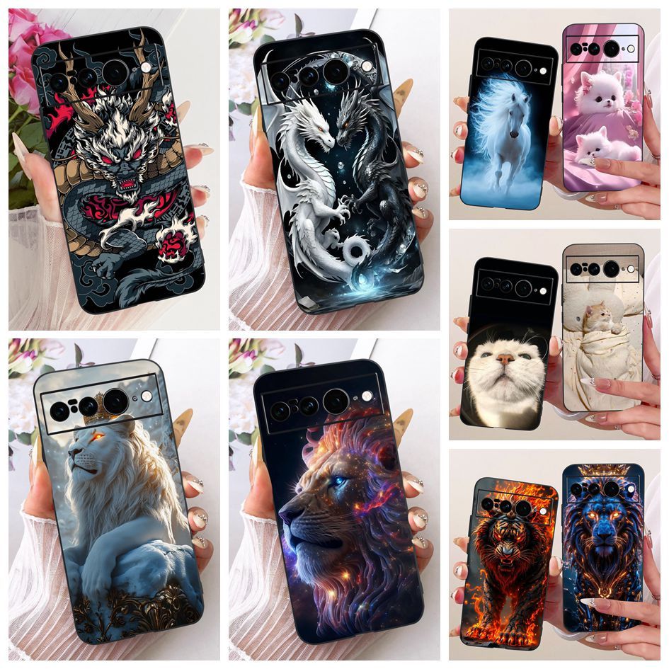Dành Cho Google Pixel 7 Pro Vỏ GP4BC GE2AE Phim Hoạt Hình Mát Mẻ Rồng Sư Tử Silicon Mềm Ốp Lưng Điện
