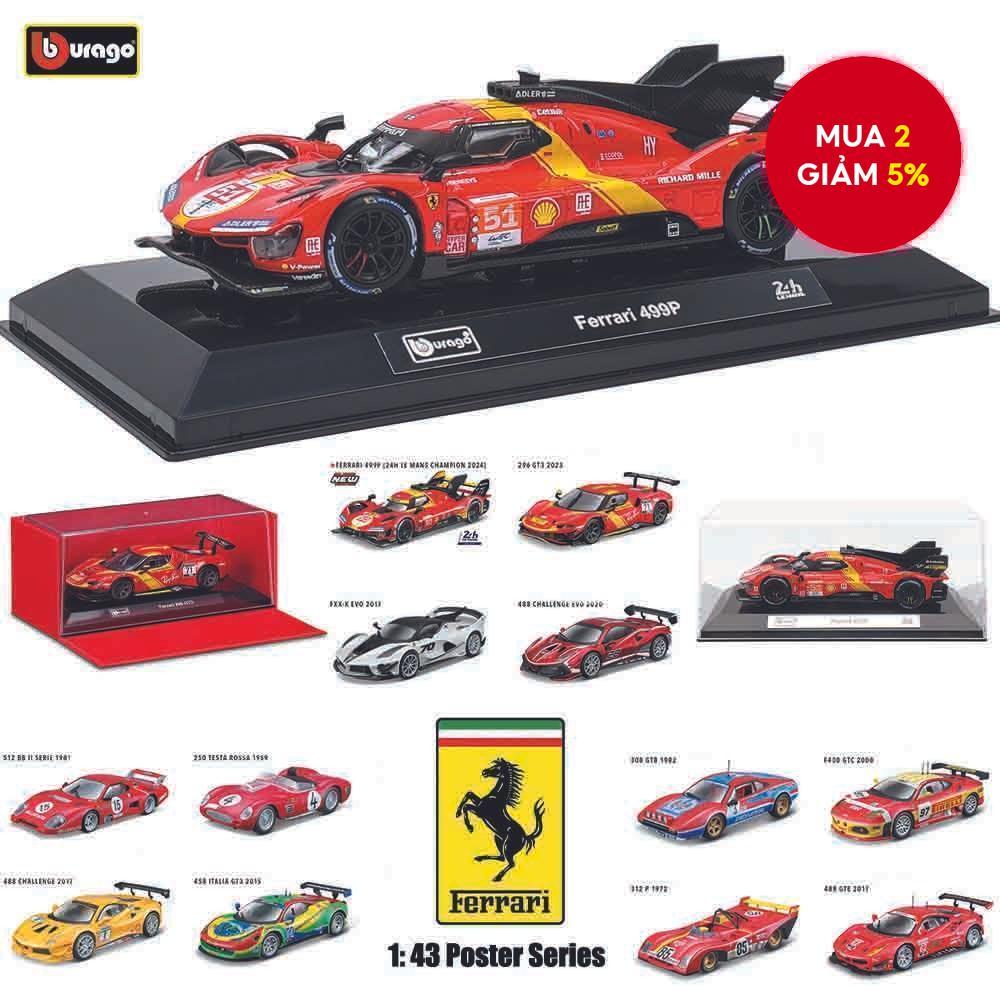 Bburago Mô Hình Xe Hợp Kim Sưu Tập Tỉ Lệ 1:43 Dòng Ferrari Siêu Xe, Ferrari 499P LMH & 296 GT3 (2022