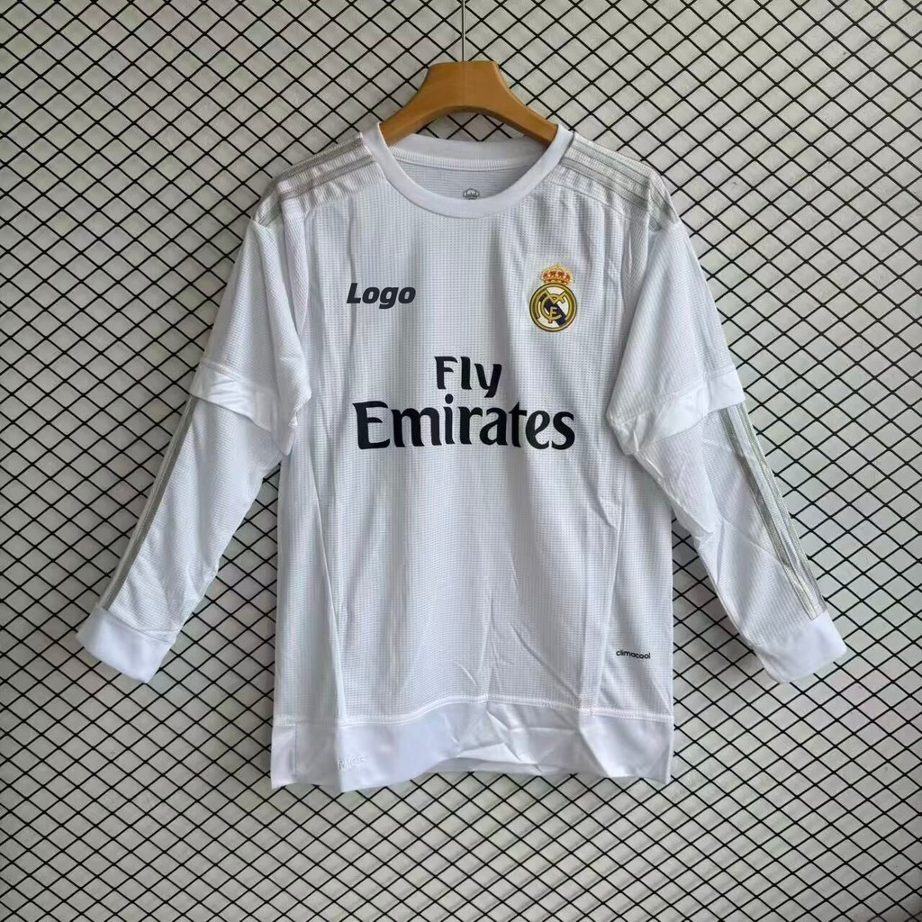 Phiên bản Retro Real Madrid 2015 / 16 Nam Real Madrid Áo thun bóng đá dài tay sân nhà