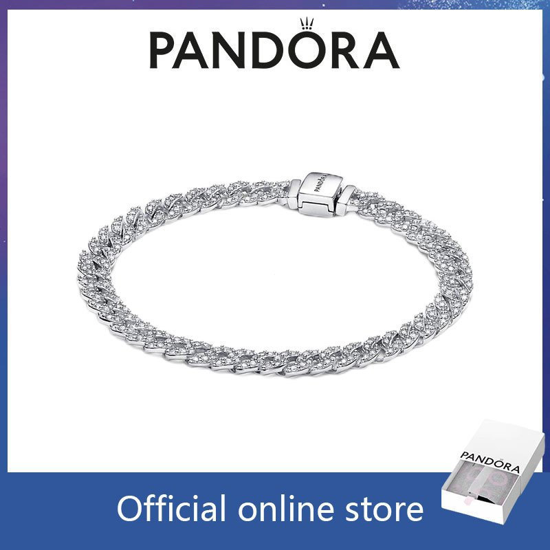 Pandora Timeless Pavé Cuba Chain Bracelet - Bạc S925, Hộp Original, Quà Tặng Sinh Nhật